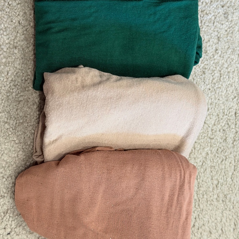 3 piece women glitters jersey insta hijab 36”x74” green/brown/beige color